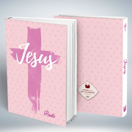 Bíblia Personalizada Jesus Love Cross Rosa